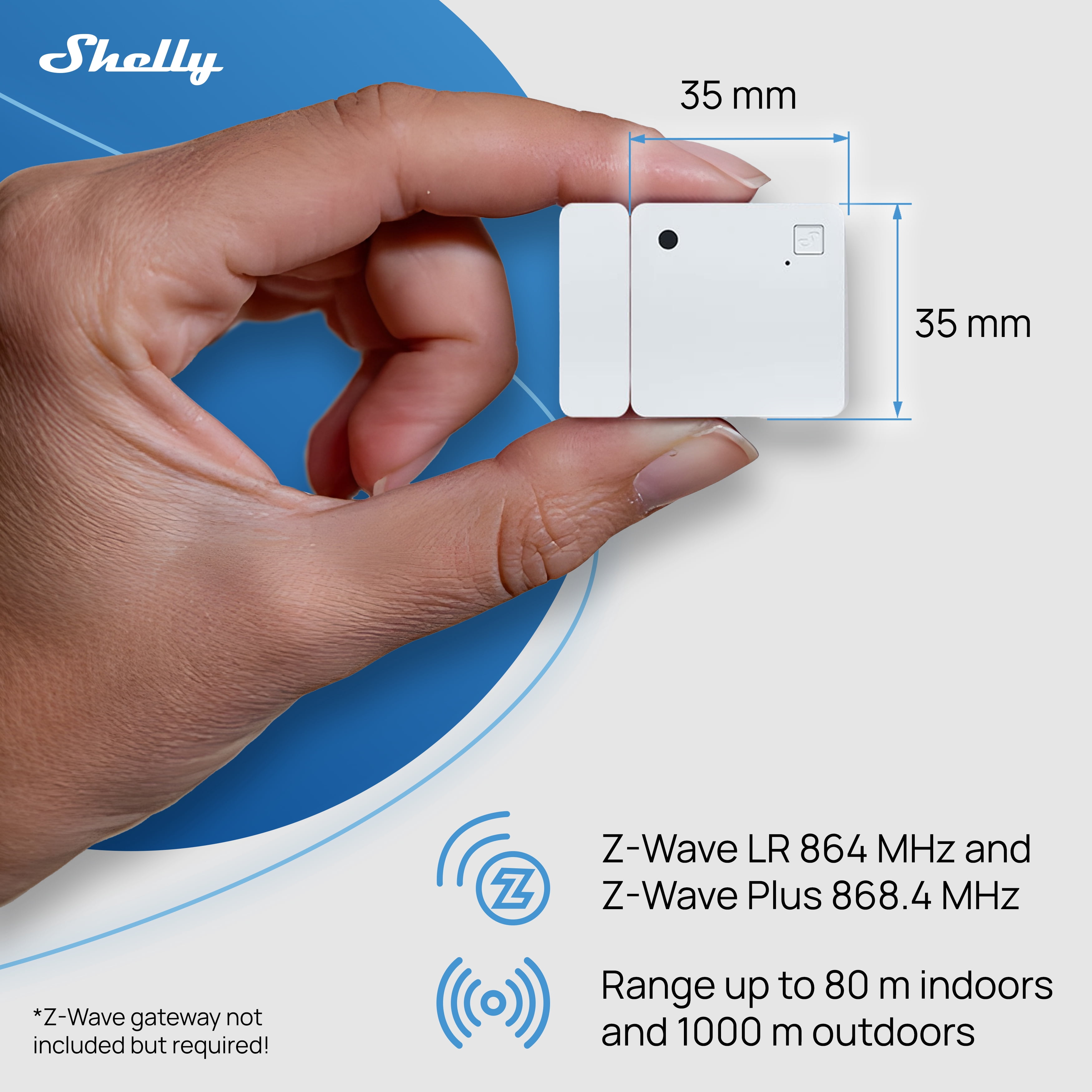 Shelly Wave Door/Window White, Z-Wave Long Range Operated Sensor, Home Automation, Compatible with Alexa, Google Home, SmartThings & Home Assistant, Bulletproof Security, Lux & Tilt Angle Measurement