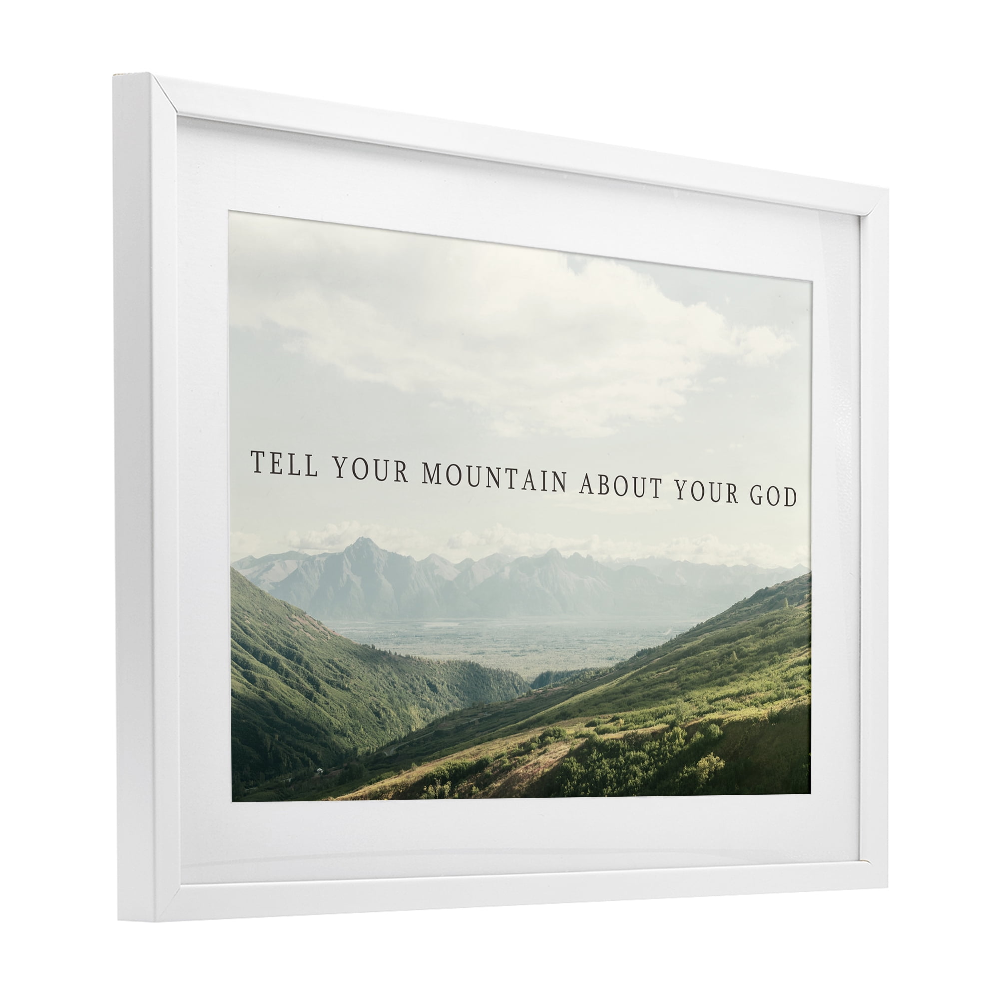 Stupell Industries Tell Your Mountain About God White Framed Print Under Glass, design by Kali Wilson