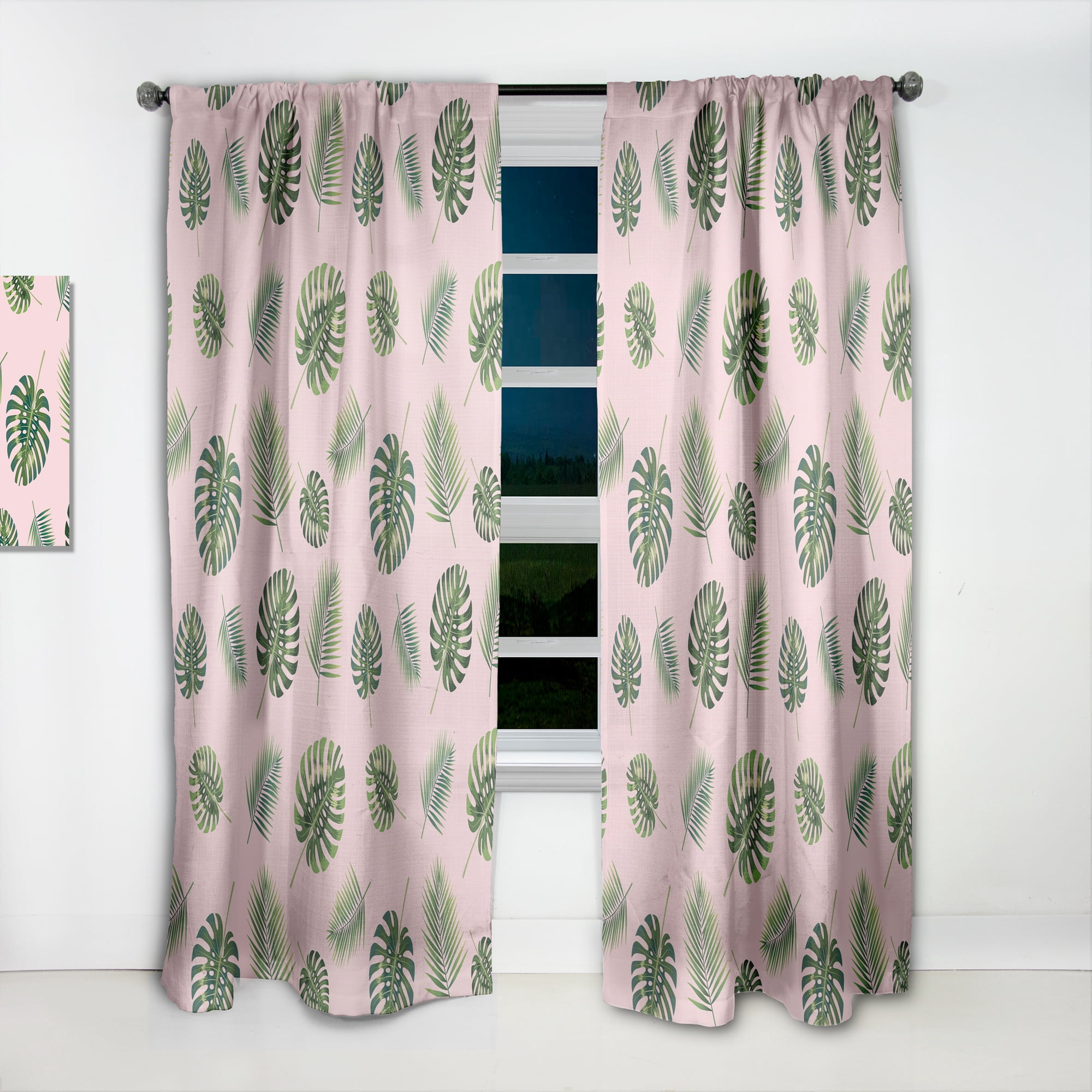 Designart 'Palm Tropical Leaves Retro Pattern' Mid-Century Modern Curtain Panel