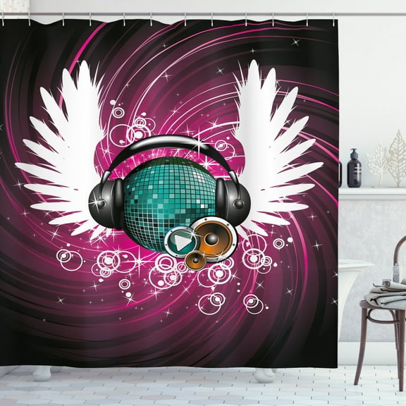Ambesonne Popstar Party Shower Curtain, Disco Ball Music, 69"Wx70"L, Magenta Black and Teal