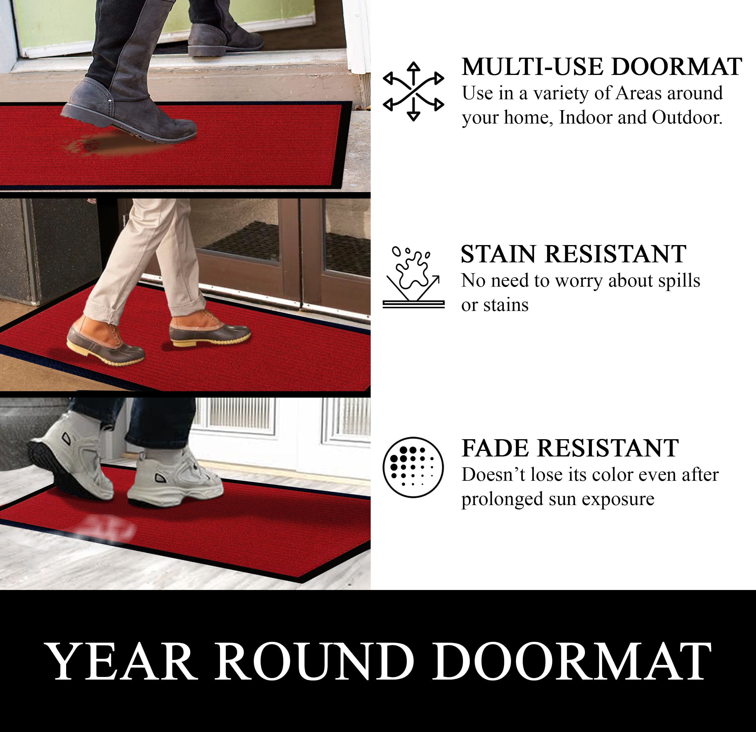 A1HC Indoor Outdoor Mat, Front and Back Entrance Welcome Mats, Large Front Door Patio Mats 36X60 Inches, Non-Slip Easy Clean Entrance Washable Large Size Doormats, Red