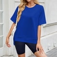 thumbnail image 4 of Hulanddfd Women's Tops Solid Crew Neck Short-Sleeve Pullover Sweatshirt Blue Size L, 4 of 8