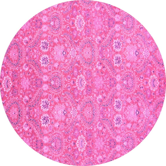 Ahgly Company Indoor Round Oriental Pink Modern Area Rugs, 4' Round