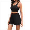thumbnail image 2 of Conjuntos de Dos Piezas de Verano 2025: Top Corto de Salón A Juego, Pantalones Cortos de Cintura Alta. Negro S, 2 of 8
