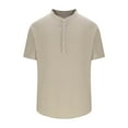 thumbnail image 4 of Men's casual henley shirt linen short sleeves turn-up collar shirt beach summer light top, 4 of 5