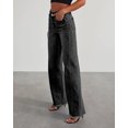 thumbnail image 3 of Yesfashion Women's Baggy Wide Leg Jeans High Rise Stretchy Denim Pants with Raw Hem & Comfort Fit, 3 of 5