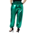 thumbnail image 4 of DARING DIVA Women's Plus Jogger Pants Metallic Shiny Stretchy Trousers 4X Green, 4 of 6