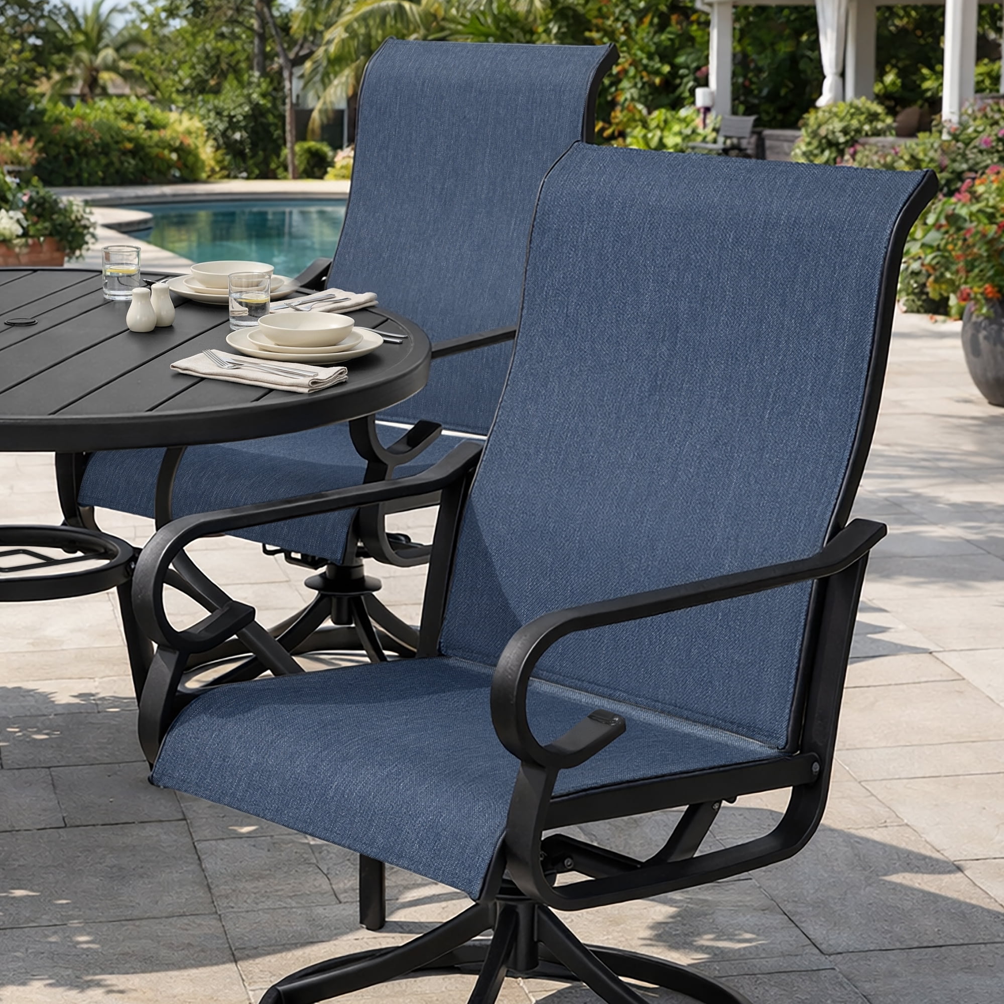 Nuu Garden 5-Piece Outdoor Dining Set, Breathable Textilene Patio Table and Chair Set with Swivel Base, Outdoor Furniture Set with Umbrella Hole, Patio Dining Table Set for Garden, Backyard, Blue
