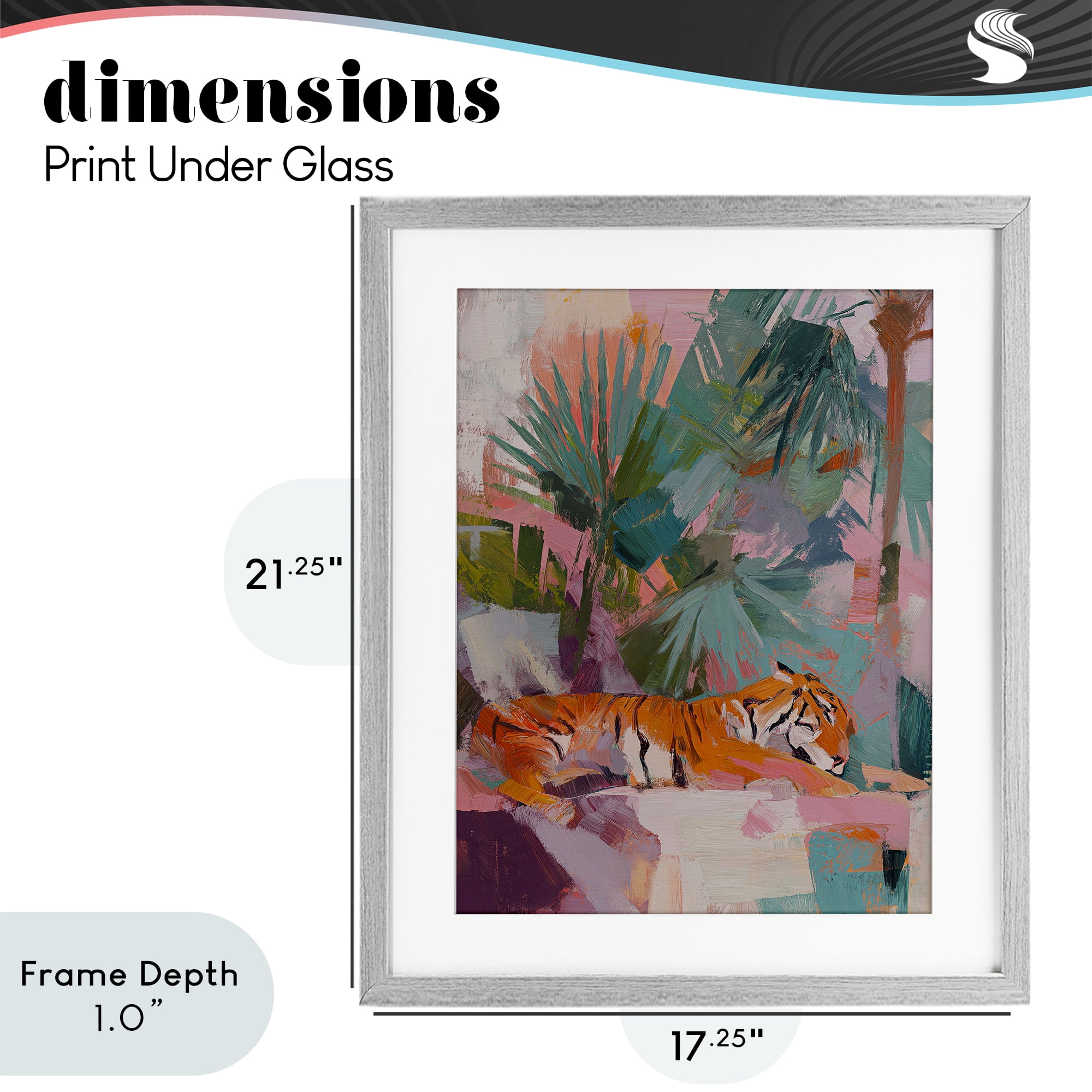 Stupell Industries Resting Tiger Beneath Leaves Gray Framed Print Under Glass, design by Svetlana Aleynikova