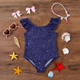thumbnail image 5 of Abcomgle Kids One Piece Swimsuit Girls Glitter Sequin Graphic One Piece Swimsuits for Little Girls Ruffled Stretchy Girls Swimwear, 5 of 7