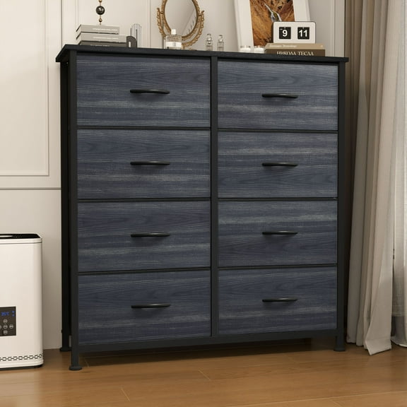 Uforic 8 Drawer Dressers for Bedroom Chest of Drawers Fabric Storage Dressers for Living Room Charcoal Black Wood Grain