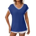 thumbnail image 3 of Suéter Sin Mangas para Mujer, Informal, con Cuello en V y Mangas , de Punto, Color Azul , Talla L, 3 of 9
