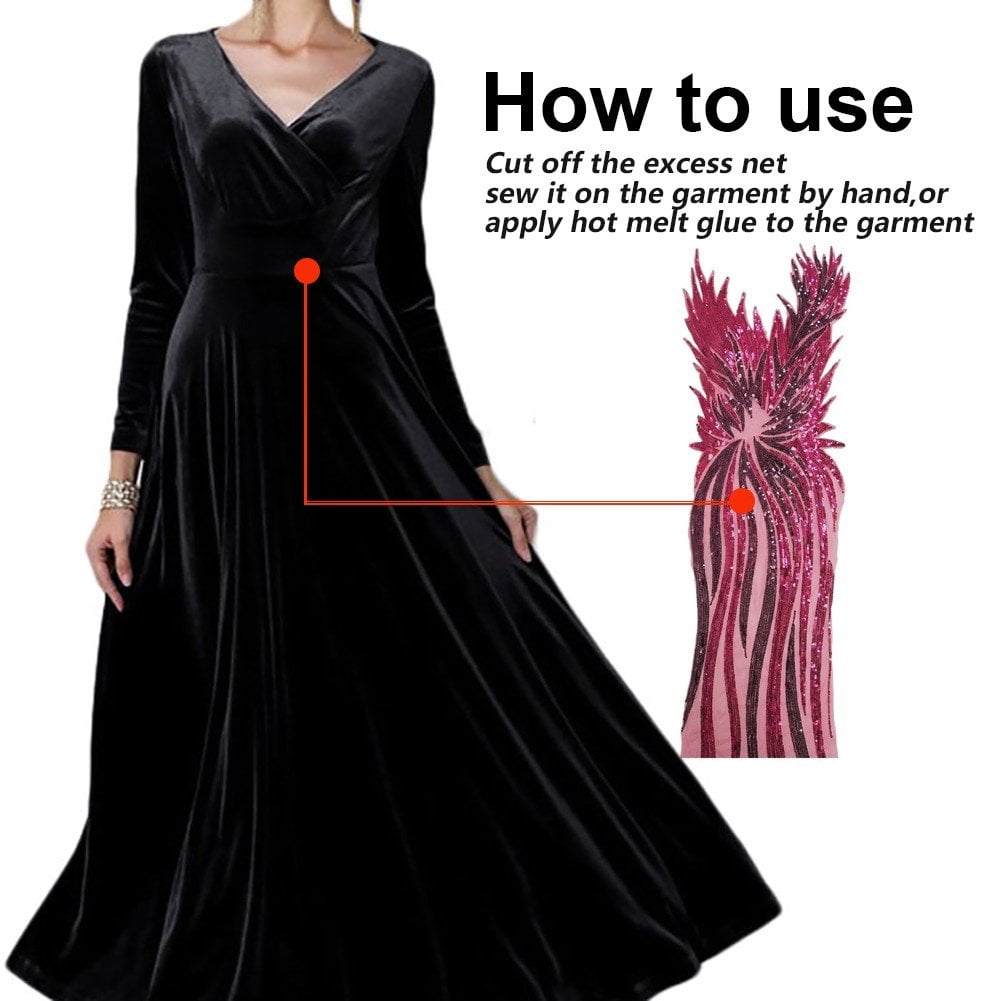 Hzzsbu Sequin Embroidery Appliques Fabric Apparel Decoration Evening Dress Striped Angle Embroidered Sequin Long Material