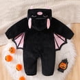 thumbnail image 6 of FASHOFT Baby Boy Halloween Outfit Cute Long Sleeve Bat Cosplay Hooded Romper Jumpsuit For Holiday Party Dress Up Outfit Toddler Halloween Black 0-1 Months, 6 of 8