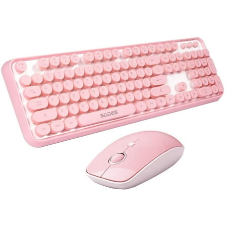 V2020 Wireless Keyboard and Mouse Sets,Pink Keyboard with Round keycaps ...