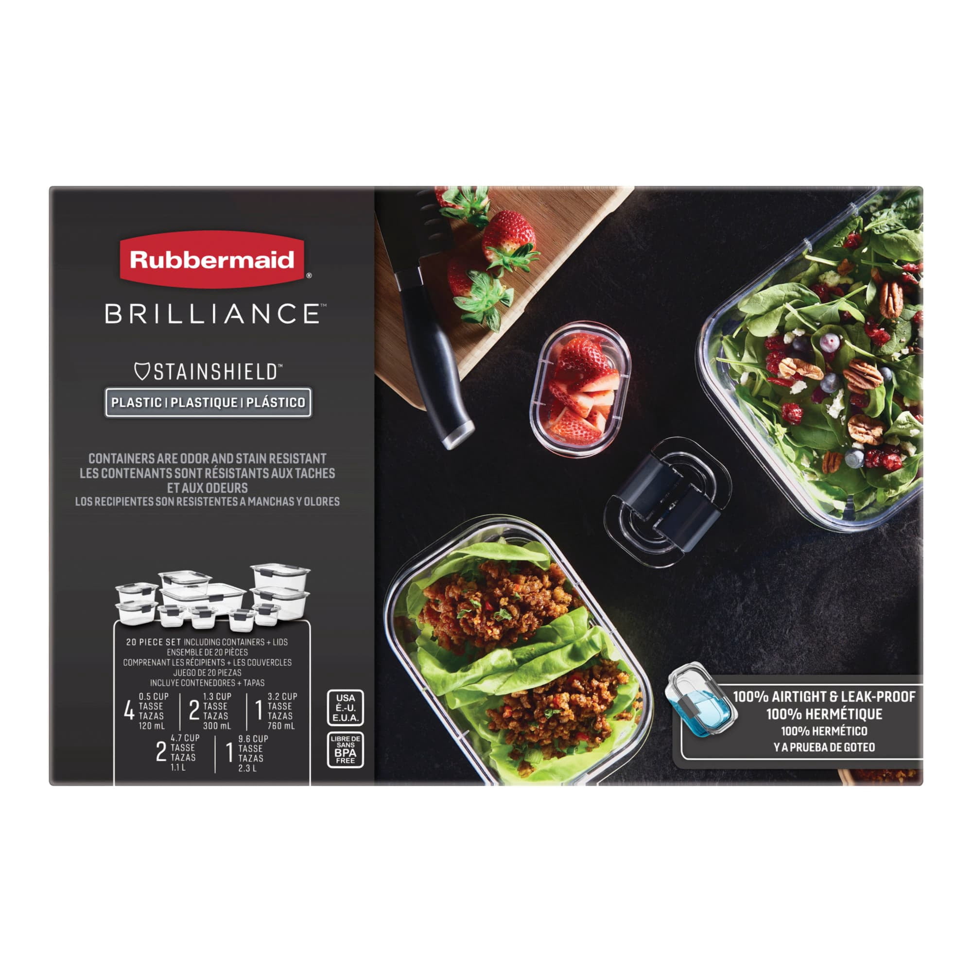 Rubbermaid Brilliance Food Storage Container Set, 20 Piece
