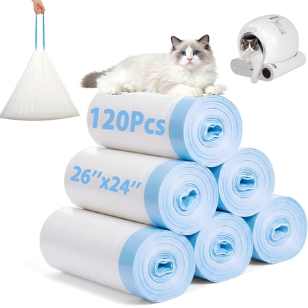CCOCC 120 Pack Cat Litter Box Liners 26.4 x 23.6 Automatic Litter Box Bags 3MIL Extra Thick Leakproof Cat Litter Bags 10-12 Gallon Heavy Duty Drawstring Waste Bags