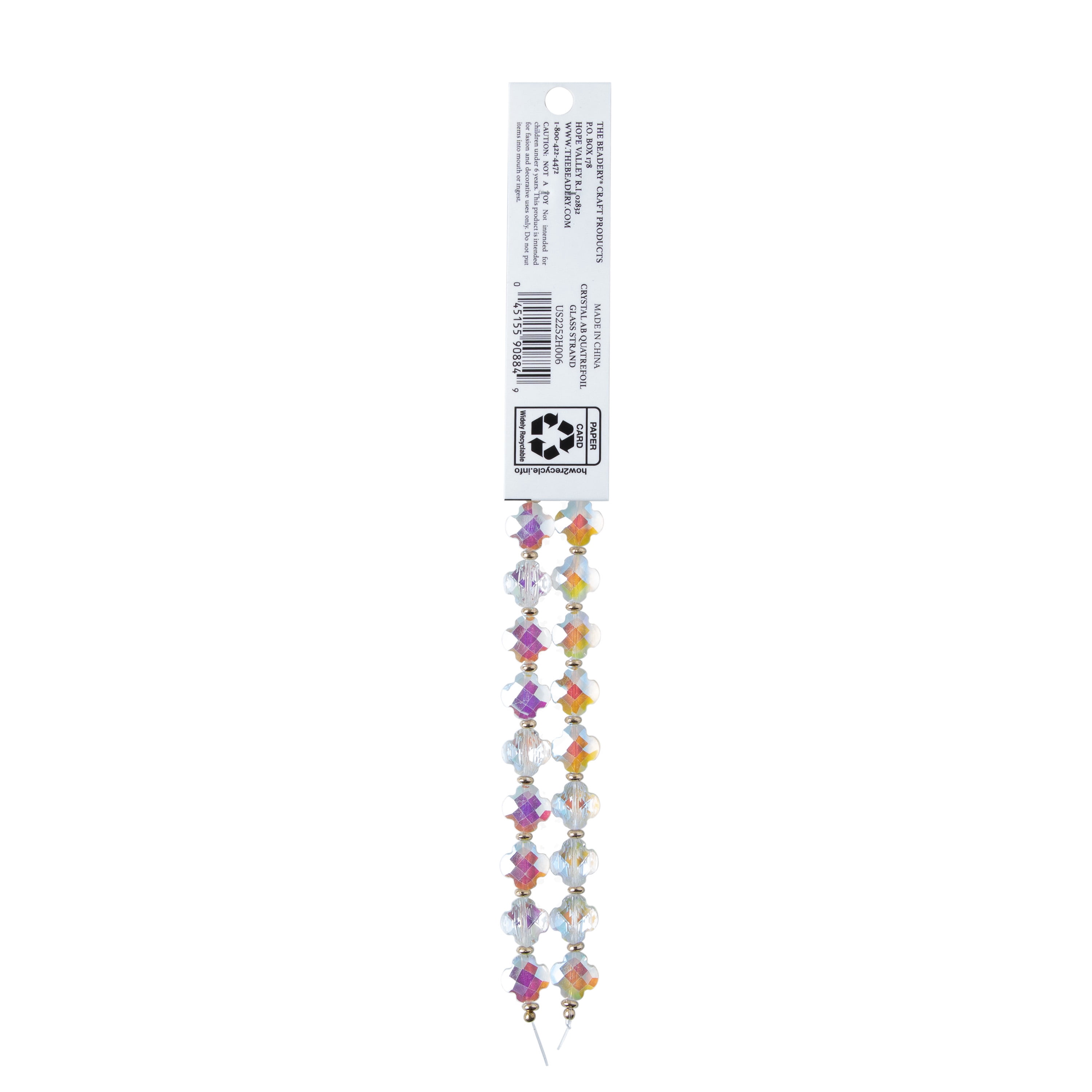 The Beadery Craft Products DIY 2-Strand Crystal AB Glass Quatrefoil Beads, 7in. Adult.