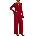 thumbnail image 2 of Doublju Womens Sexy Deep V Neck Long Sleeve Wrap Drawstring Waist Corset Lace Up Jumpsuit, 2 of 4