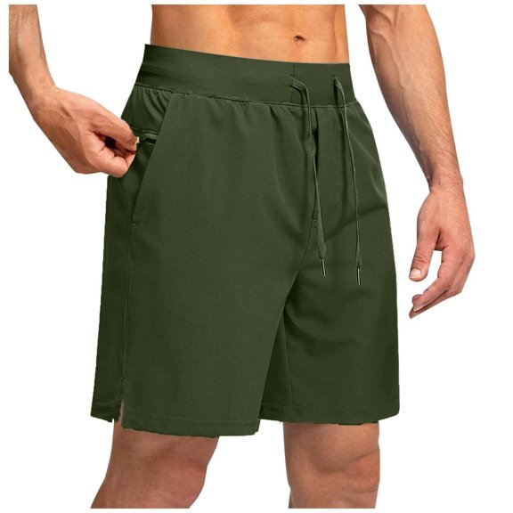 Wyobmus Workout Running Shorts for Men Quick Dry Active Shorts With Zipper Pockets Lightweight Breathable Hiking Shorts Olive Green