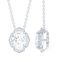 Rosec Jewels Lab Diamond Flower Pendant with Chain - Statement Wedding Necklace (EF-VS Quality Certified), 14K White Gold