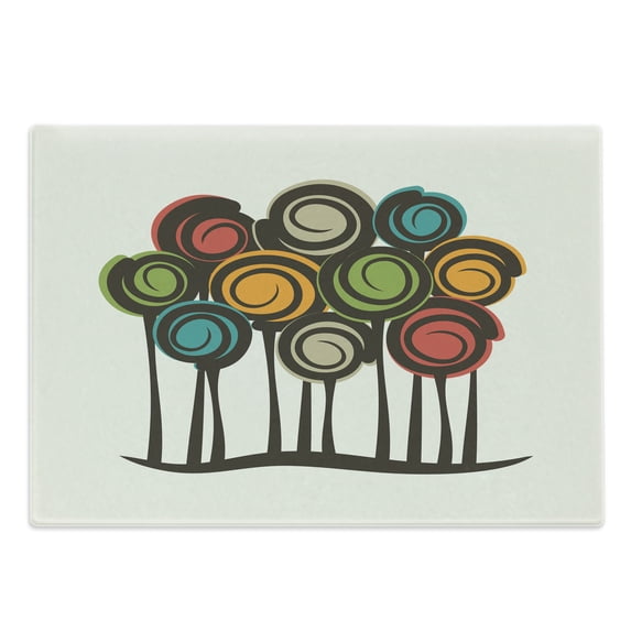 Abstract Cutting Board, Colorful Round Spiral Sticks on a Plain Background, Decorative Tempered Glass Cutting and Serving Board, in 3 Sizes, by Ambesonne