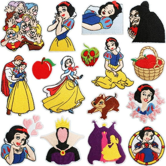 16 Pcs Embroidered Cartoon Princess On Patches for Clothing, Embroidered applique set, Cartoon Princess Embroidered Patches, Applique Patches for Clothes, Jackets, Jeans, Backpacks