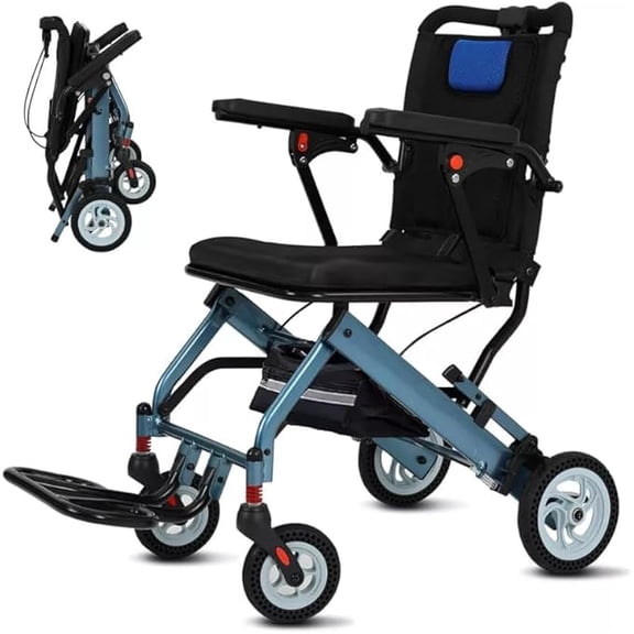 20Lbs Lightweight Foldable Wheelchair for Adults, Folding Travel Wheelchair with 16" Wide Seat, Aluminum Frame Holds 220LBS, Compact Transport Chair for Seniors