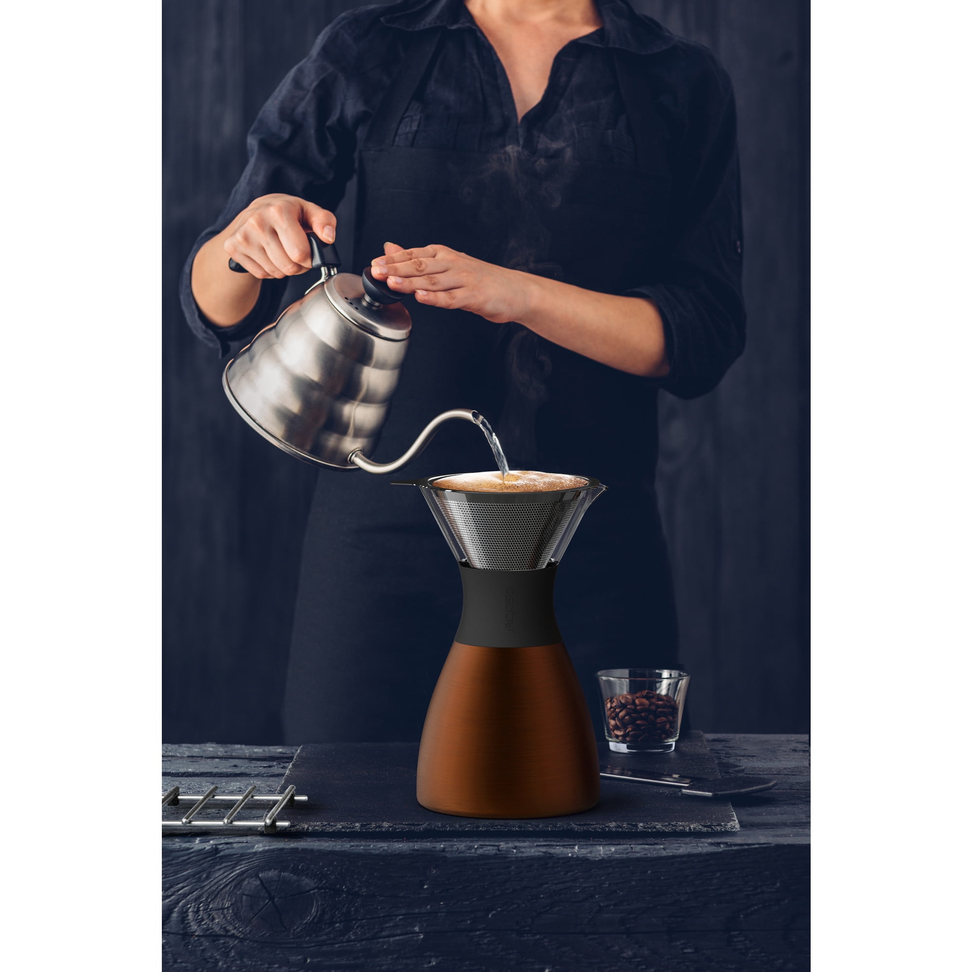 Asobu Insulated Pour Over Coffee Maker (32 oz.) Double-Wall Vacuum, Stainless-Steel Filter and Take on the Go Carafe (Copper)