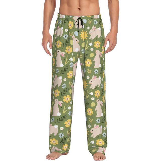 Fotbe Happy Easter Pantalones de Pijama para Hombre, Pantalones de Dormir, Pantalones de Casa con Cintura Ajustable y Bolsillos-3X-Large