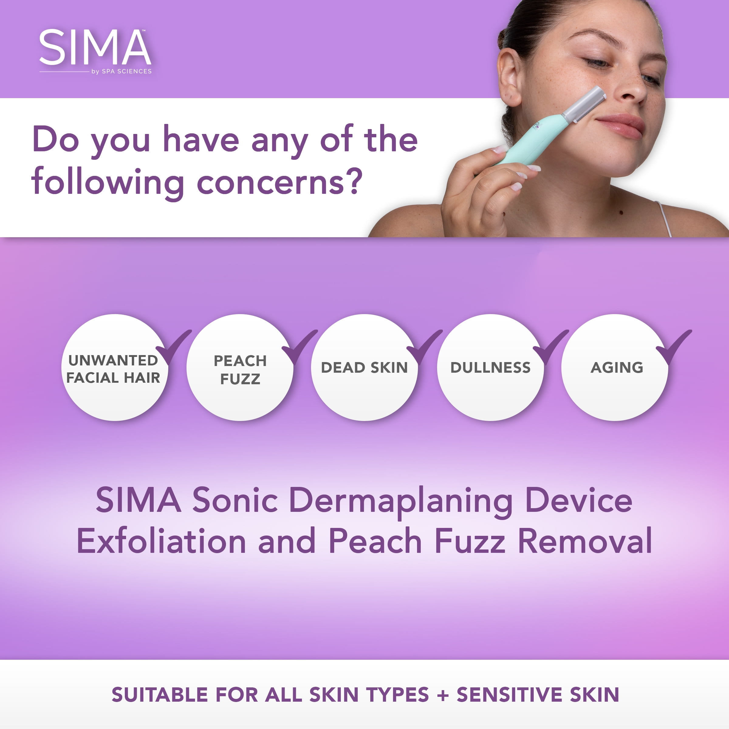 Spa Sciences SIMA Dermaplane Razor – 2-in-1 Exfoliation & Hair Removal, 3 Speeds, 7 Tips, Rechargeable, Compact Stainless Steel, Green