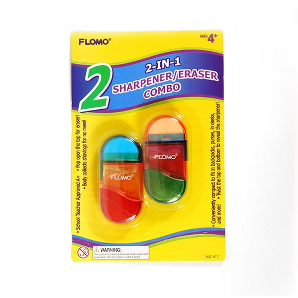 2 pack TwoInOne Translucent Sharpener and Eraser Combo (48 Units Included)