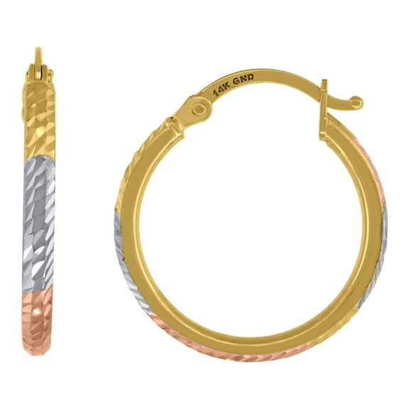 14k Tri-color Gold Womens Diamond-cut Hoop 20mm Earrings Jewelry Gift for Women