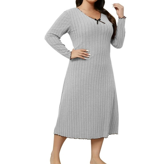 Women's Knit Sweater Dress Long Sleeve V Neck Plus Size Dress Solid Color Casual Loose Dress