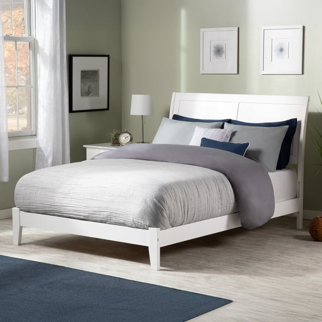 Portland Lit Plateforme Complet en Bois Massif, Blanc