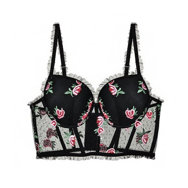 Brasier Vicky Form para Dama Tipo Corset con Transparencias Decorado con Flores en Tul Color Negro T 36B