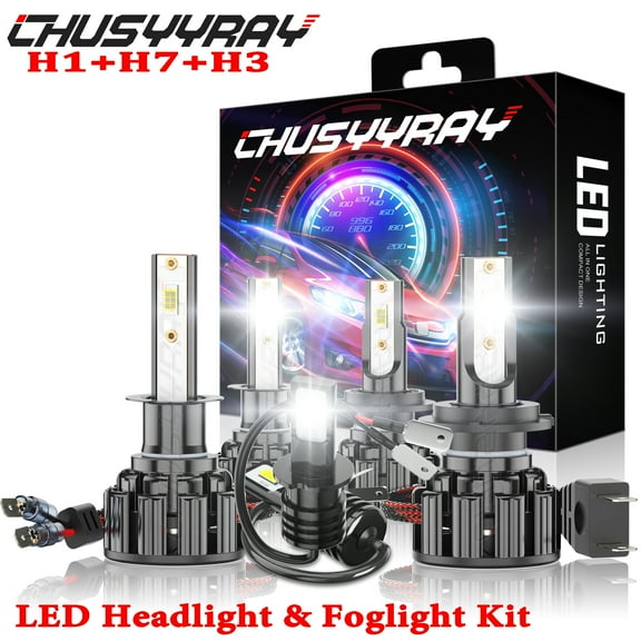 CHUSYYRAY Car Headlight Bulb H1&H7 High Low Beam and H3 Car Fog Bulbs Bright White Pack of 6