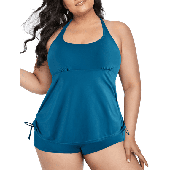Hilor Women's Plus Size Tankini Swimsuits Stappy Back Two Piece Bathing Suit