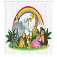 thumbnail image 3 of Wildlife Shower Curtain, Illustration of Cartoon Animals Under Rainbow Gorilla Hippo Zebra Childhood Theme, Fabric Bathroom Set with Hooks, 69W X 75L Inches Long, Multicolor, by Ambesonne, 3 of 3