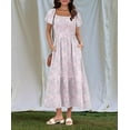 thumbnail image 4 of Women Summer Casual Square Neck Flutter Sleeve Boho Smocked A-Line Flowy Tiered Modest Midi Sun Dress with Pockets Style 2 M, 4 of 6
