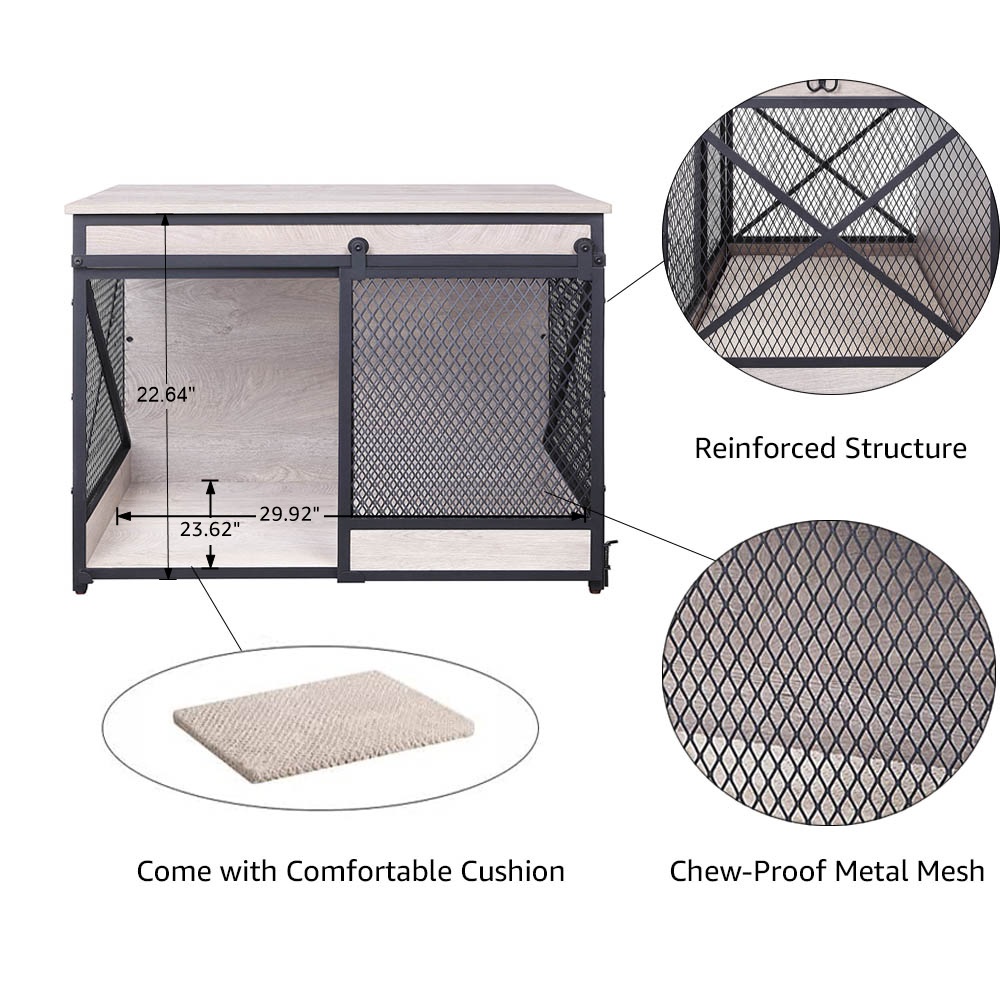 Unipaws Furniture Style Dog Crate, Wooden Mesh Pet Kennels, Dog House Indoor Use, Gray