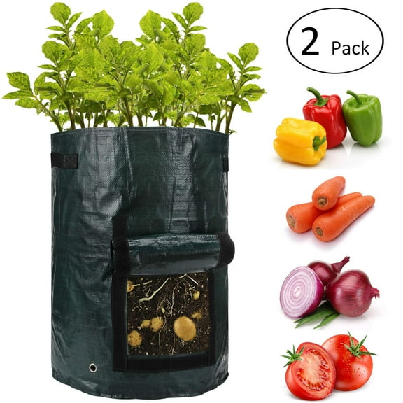 Coolmade 10 Gallon Potato Grow Bags Vegetable Growing Bags with Flap and Handles,Black (2Pcs)