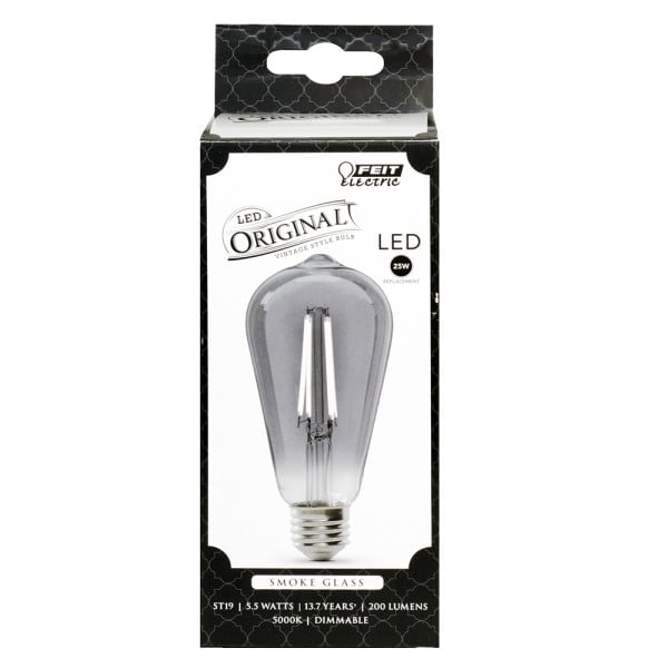 Feit Electric Original Vintage LED 5.5 Watts (25 Watt Equivalent) Daylight Light Bulb, ST19, E26, Smoke, Dimmable