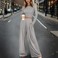 thumbnail image 2 of HJYCHN Women's Long Sleeve Crop Top and Wide Leg Pants Two Piece Outfit Matching Casual Tracksuit Set for Comfortable Relaxation and Stylish Everyday Wear GY1 S, 2 of 4