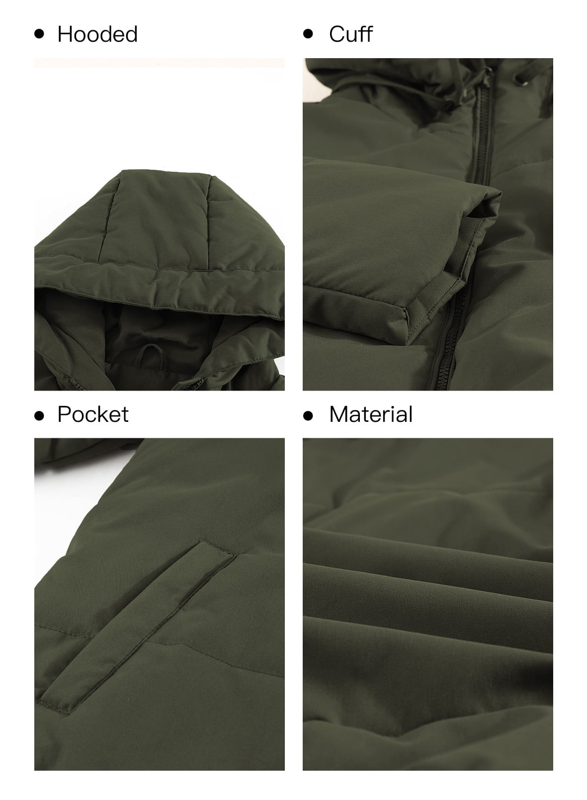Hooded Puffer Jacket for Women with Full Zipper Drawstring Winter Cropped Coat with Pockets Petite