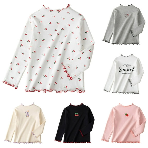 Ulanda Toddler Baby Girls Undershirt Ruffle Neck Long Sleeve Solid Color Shirts Turtleneck Tees Tops Blouse (Red, 7-8 Years)