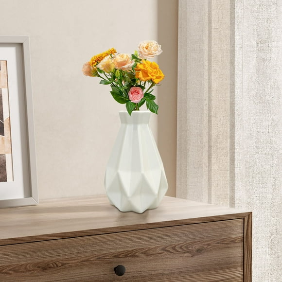 Drop Resistant Plastic Vase Hydroponic Flower Planter for Living Room Decor, Imitation Ceramic Home Decoration Centerpiece