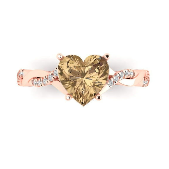 Clara Pucci 14K Rose Gold 2.1ct Champagne Solitaire with Accents Ring