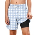thumbnail image 2 of Guluxicc Boys Swim Trunks with Compression Plaid Kids Printed Beach Shorts Summer Quick Dry Bathing Suit Swimsuit with Pockets, 2 of 10