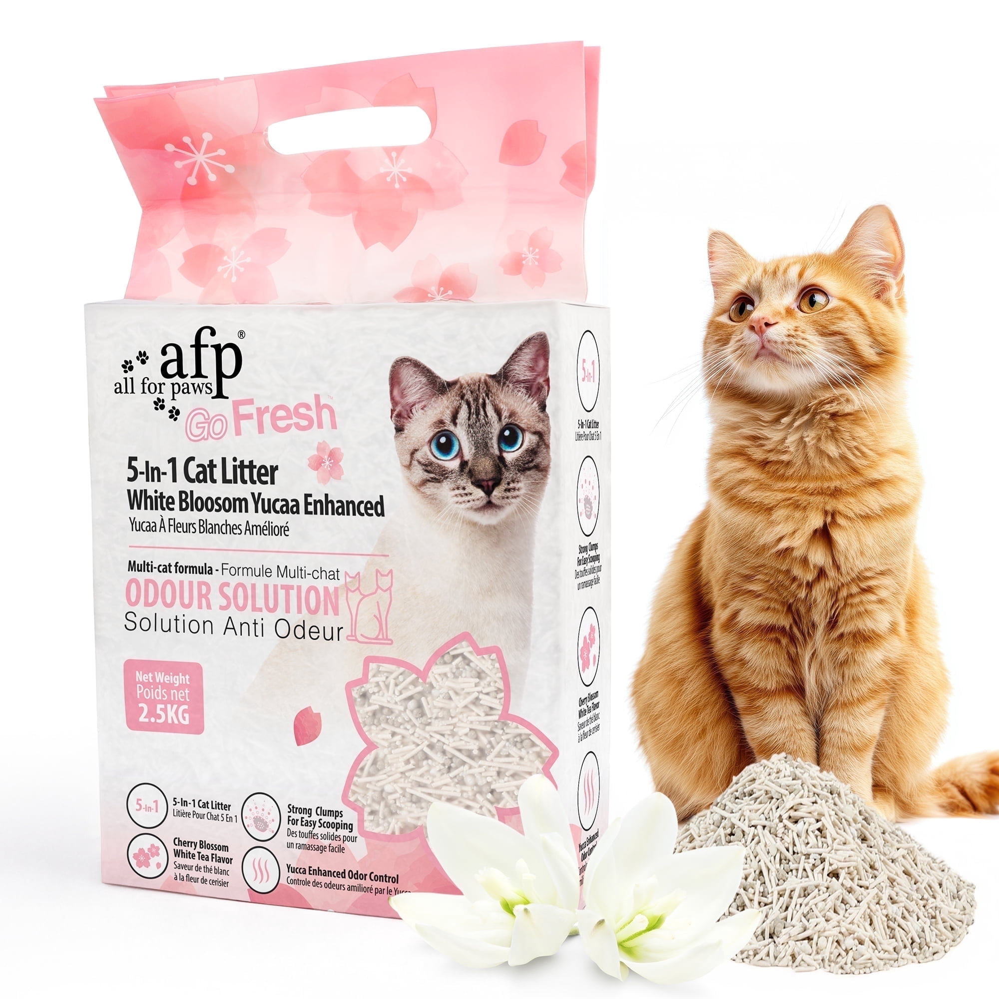 (2 pack) All For Paws Yucca Enhanced Natural Tofu & Cassava Cat Litter, 5.6lb – Excellent Odor Control | Strong Clumping | Low Tracking & Low Dust Pellet Kitty Litter, White Blossom Scented